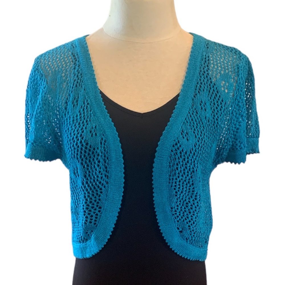 Teal Crochet Shrug Cardigan
